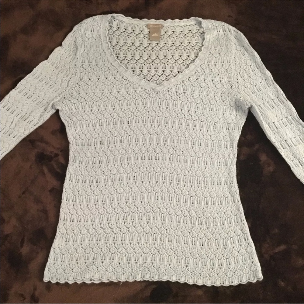 ANN TAYLOR Open Cable Knit Sweater LIGHT BLUE